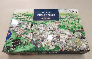 Eska til Vossa-puslespelet Anno 1987 med den klassiske sentrumsteikninga av Voss